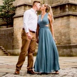 NWT Lulu’s Slate Blue Cutout Maxi Dress